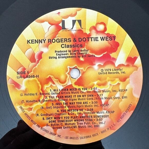 LP Vinyl Kenny Rogers & Dottie West Classics with Intact Dust Cover and Sleeve - Picture 6 of 8